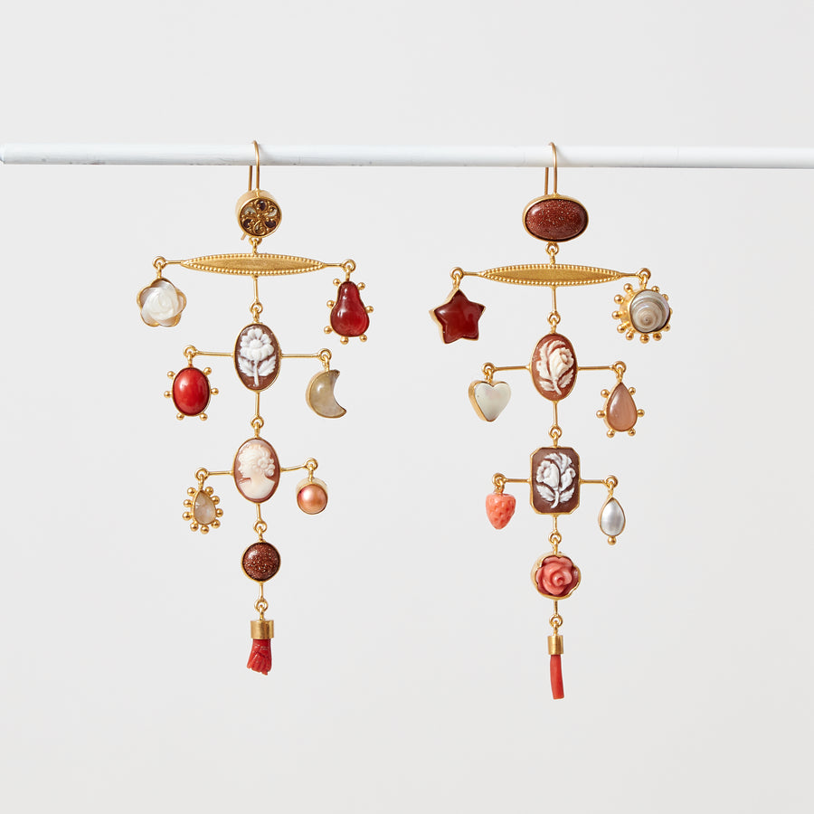 Large Coral and Cameo Balance Earrings