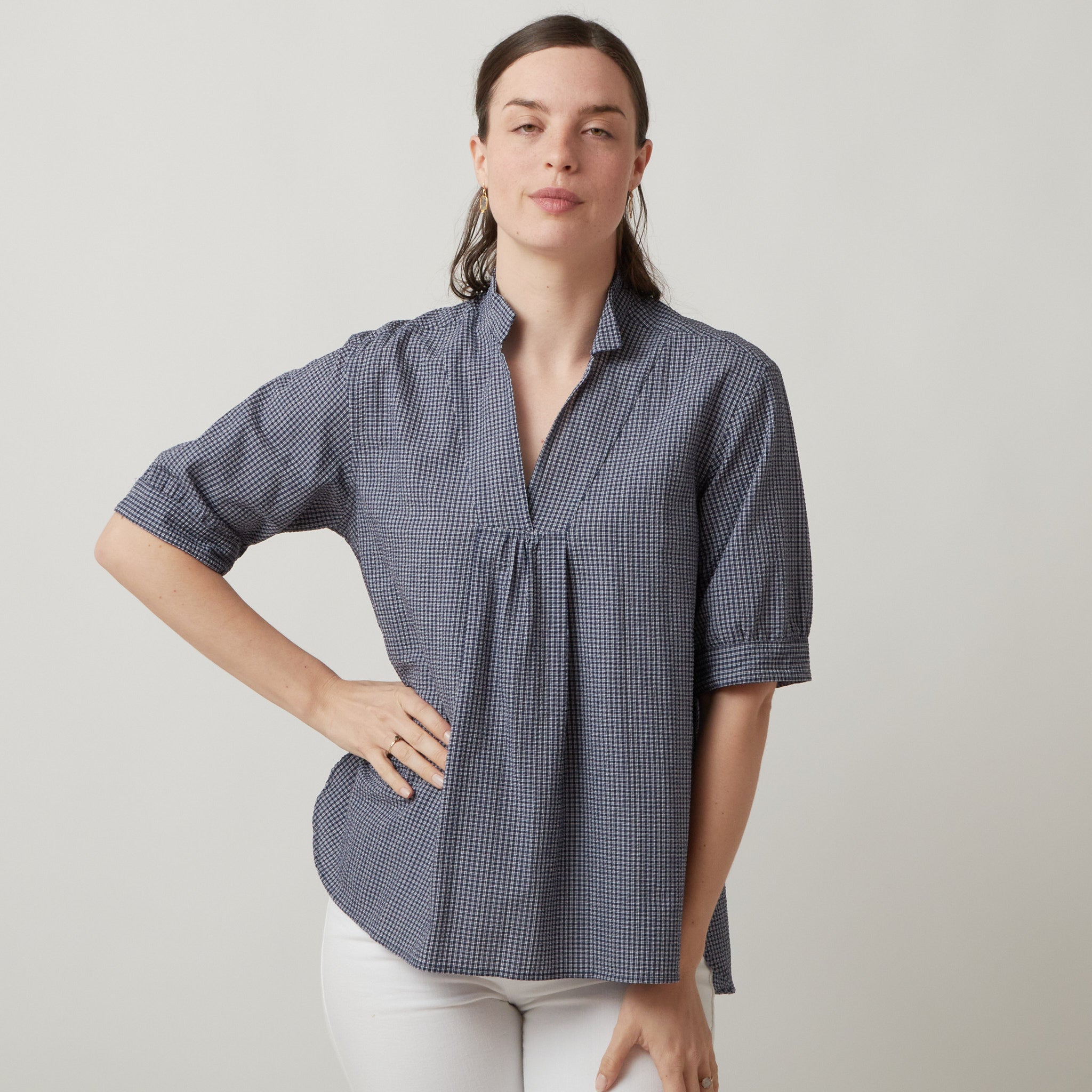 Bergfabel Tyrol Top in Navy Gingham – Atlantic Nantucket