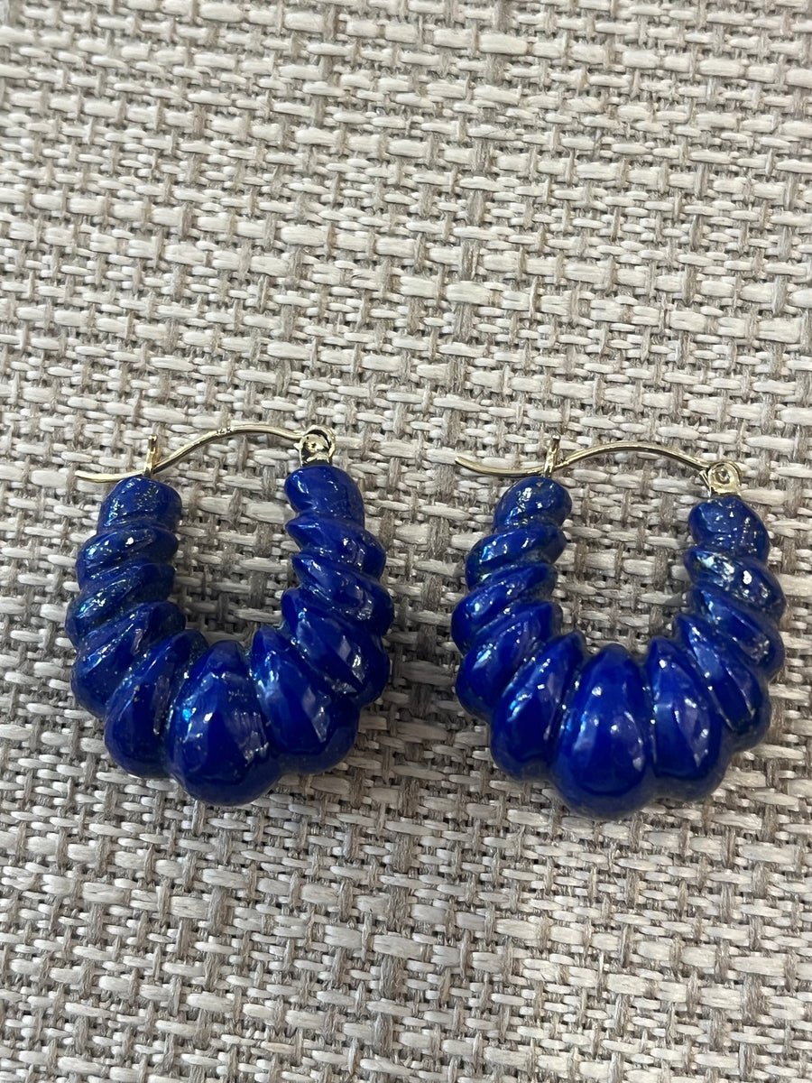 Ten Thousand Things Lapis Carved Stone Hoop Earrings