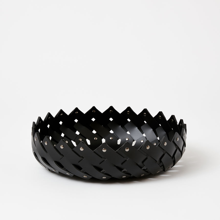 Low Leather Basket in Black