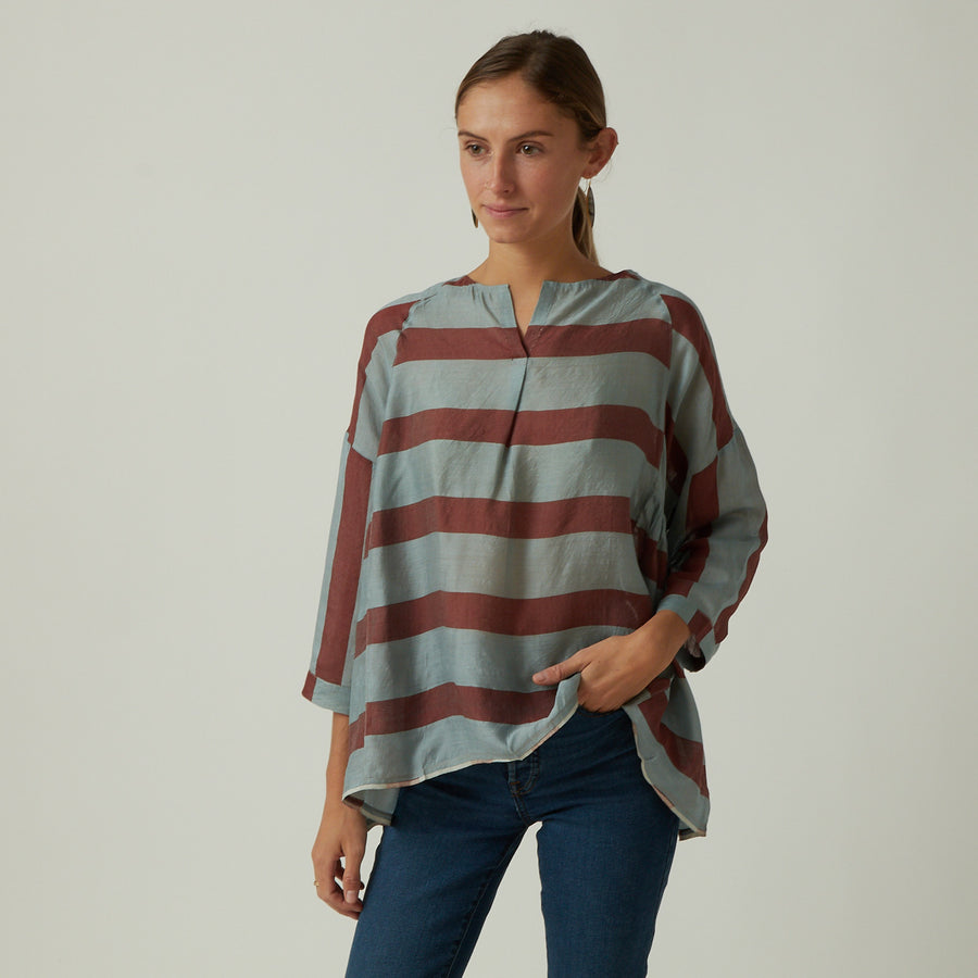 Runaway Bicycle Striped Silk Gather Top Sale