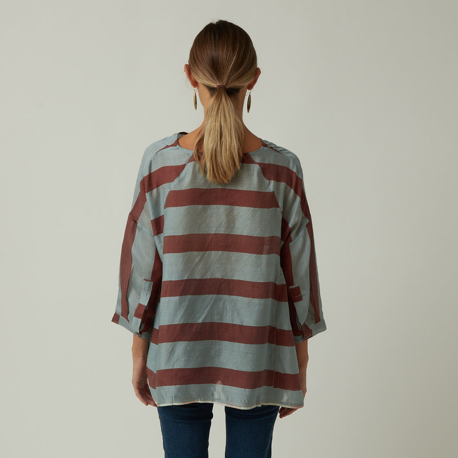 Runaway Bicycle Striped Silk Gather Top Sale