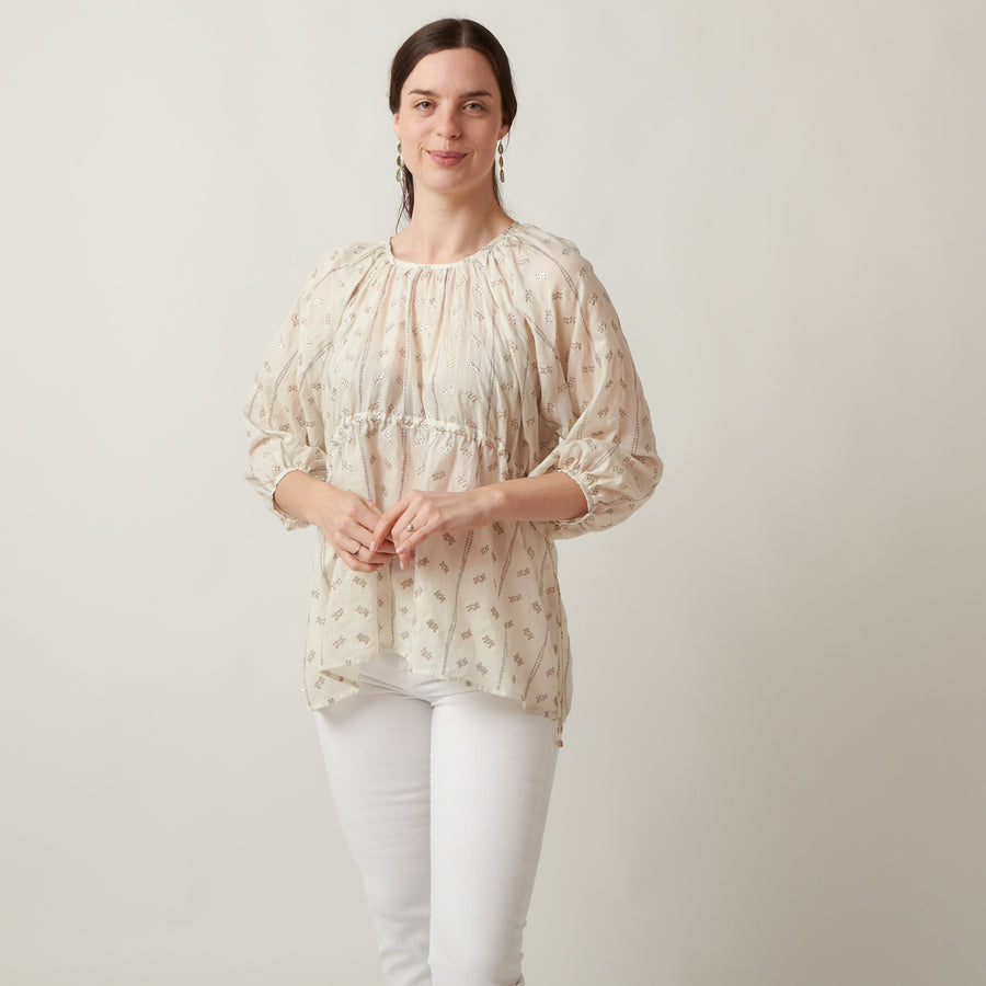 Bunon Embroidered Side Tie Top