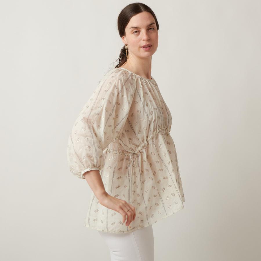Bunon Embroidered Side Tie Top