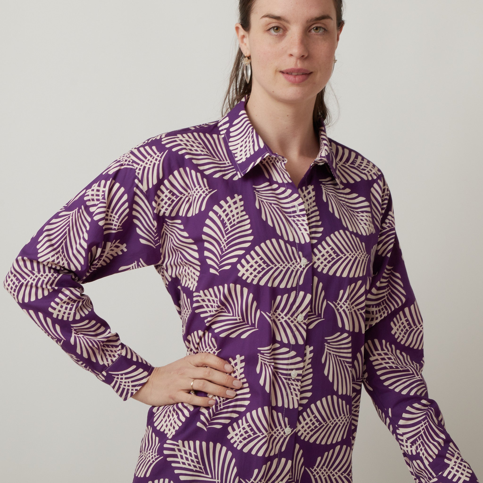 Robe Chemise CHLOÉ STORA Collection Luxe Violet - Taille 36 Modèle Nemo Palm - 100% Coton