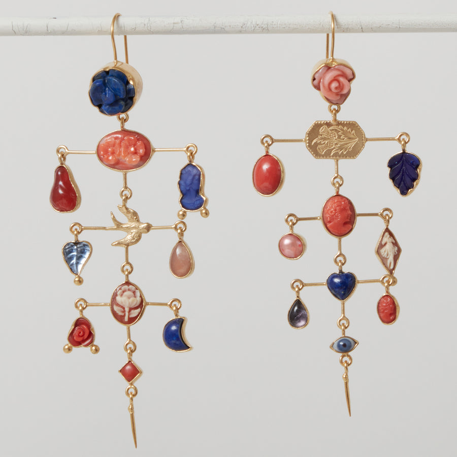Grainne Morton Layer Drop Blue and Red Earrings