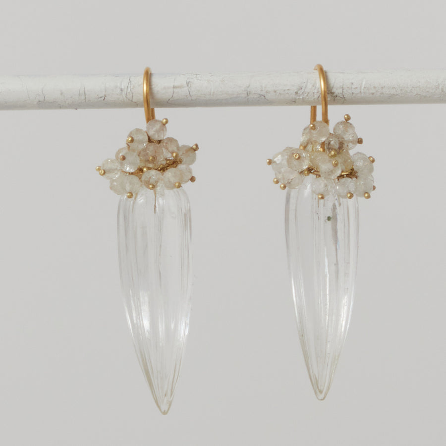 Julia Parish 18k White Sapphire and Carved Rock Crystal Earrings