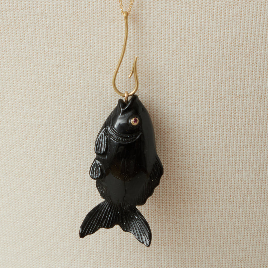Annette Ferdinandsen Black Onyx Fish Necklace