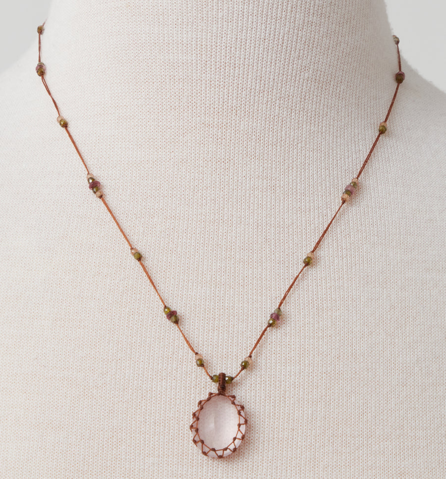Short Necklace with Pink Quartz